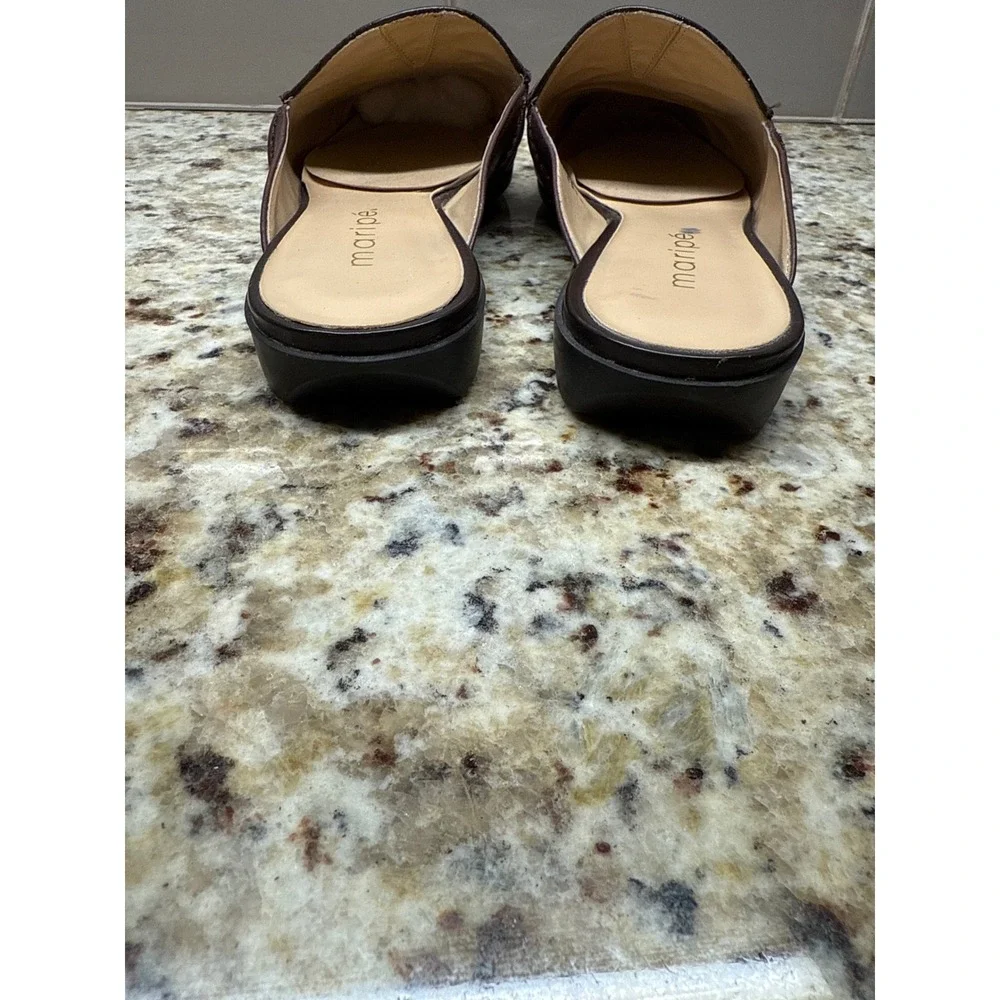 Maripe Jennifer Brown Leather Croc Embossed Mules Loafer Slides Womens 7.5 M - Picture 6 of 9